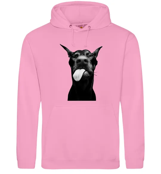 Женская толстовка (худи) Доберман показує язик Розовый фото