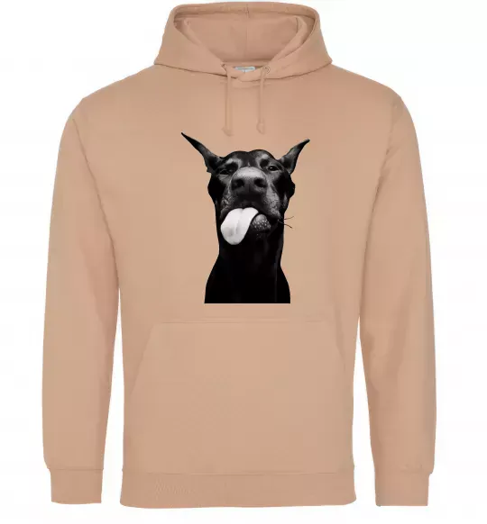 Жіноча толстовка (худі) Доберман показує язик Пісочний фото