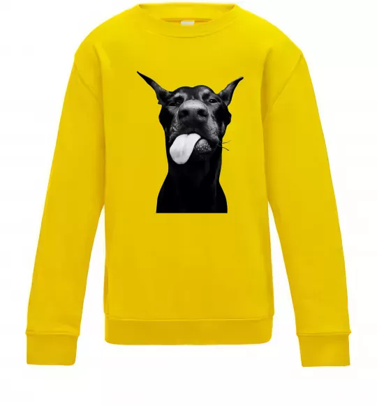 Детский Свитшот Доберман показує язик Солнечно желтый фото