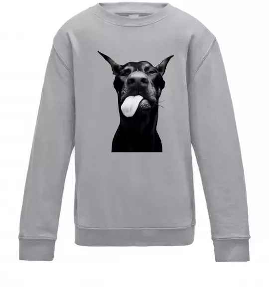 Детский Свитшот Доберман показує язик Серый меланж фото
