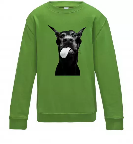 Детский Свитшот Доберман показує язик Лаймовый фото