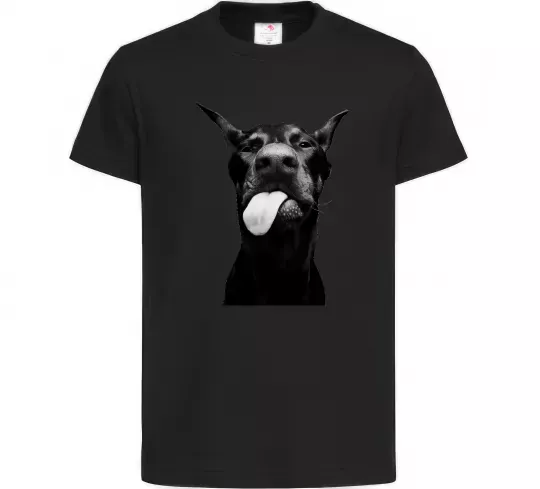 Дитяча футболка Доберман показує язик Чорний фото