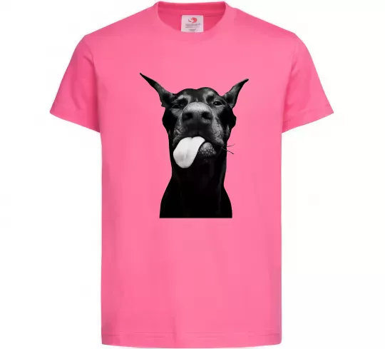 Дитяча футболка Доберман показує язик Яскраво-рожевий фото