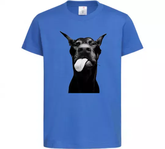 Дитяча футболка Доберман показує язик Яскраво-синій фото