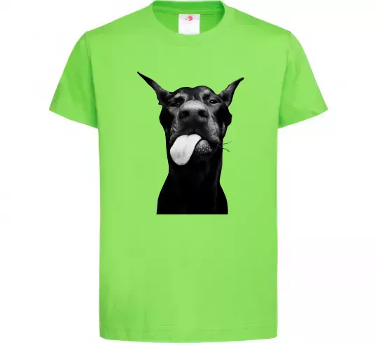Дитяча футболка Доберман показує язик Лаймовий фото