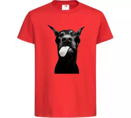 Дитяча футболка Доберман показує язик Червоний фото