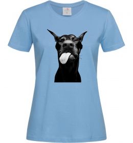 Жіноча футболка Доберман показує язик Блакитний фото