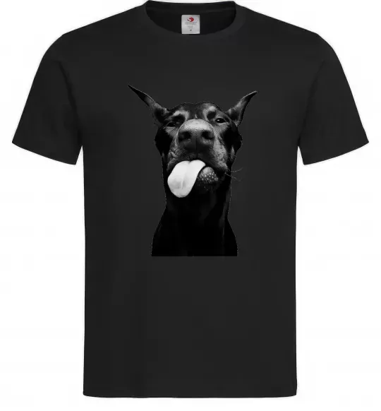 Мужская футболка Доберман показує язик Черный фото