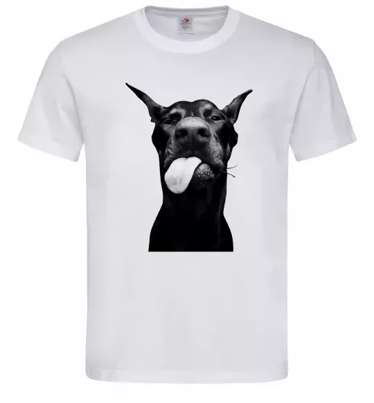 Мужская футболка Доберман показує язик Белый фото