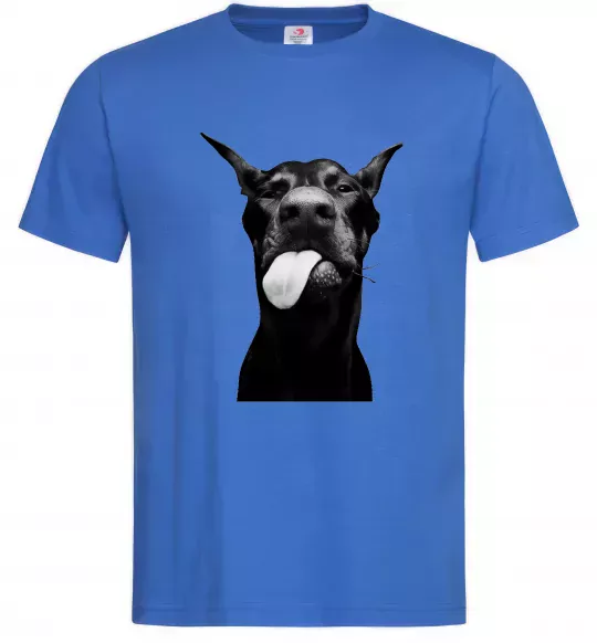 Мужская футболка Доберман показує язик Ярко-синий фото