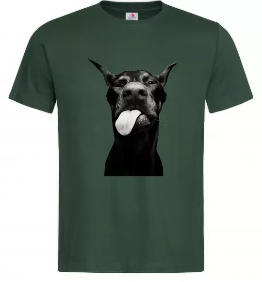 Мужская футболка Доберман показує язик Темно-зеленый фото