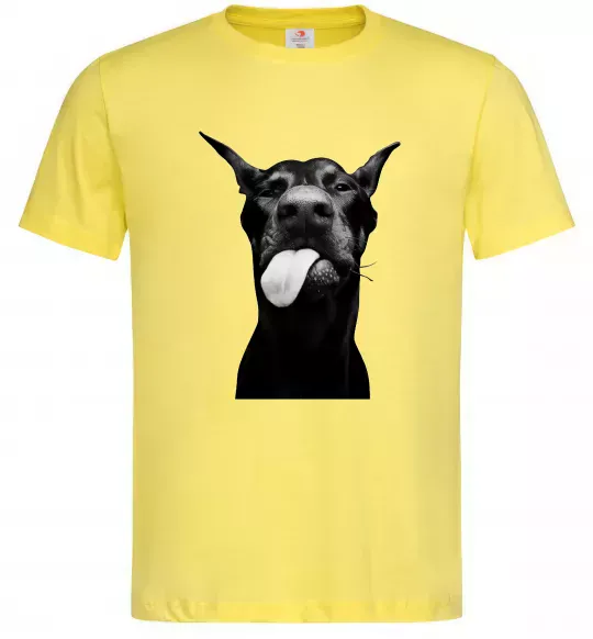 Мужская футболка Доберман показує язик Лимонный фото