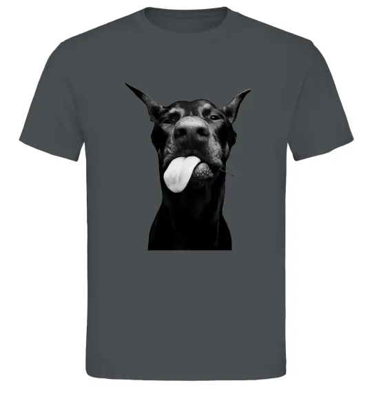 Мужская футболка Доберман показує язик Графит фото