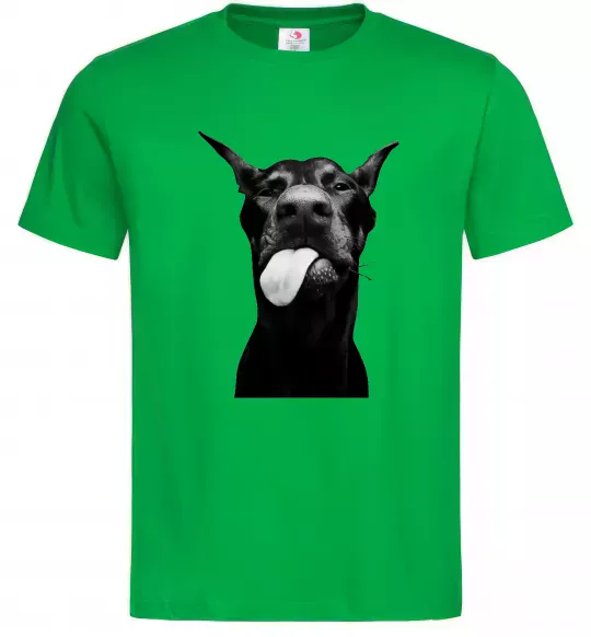 Мужская футболка Доберман показує язик Зеленый фото