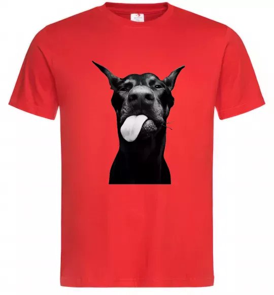 Мужская футболка Доберман показує язик Красный фото