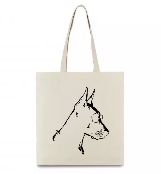 Эко-сумка Доберман в окулярах Бежевый фото