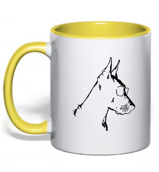 Чашка с цветной ручкой Доберман в окулярах Солнечно желтый фото