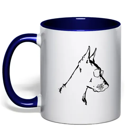 Чашка с цветной ручкой Доберман в окулярах Глубокий темно-синий фото