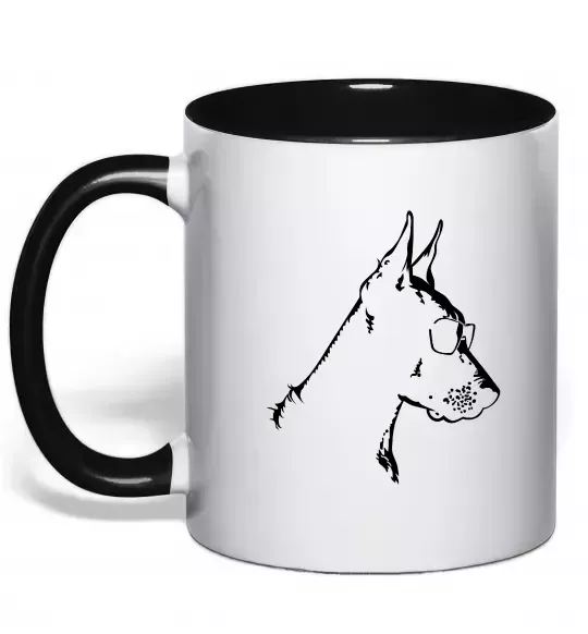 Чашка с цветной ручкой Доберман в окулярах Черный фото