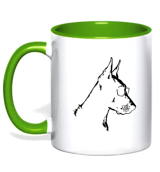 Чашка с цветной ручкой Доберман в окулярах Лаймовый фото