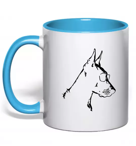 Чашка с цветной ручкой Доберман в окулярах Голубой фото