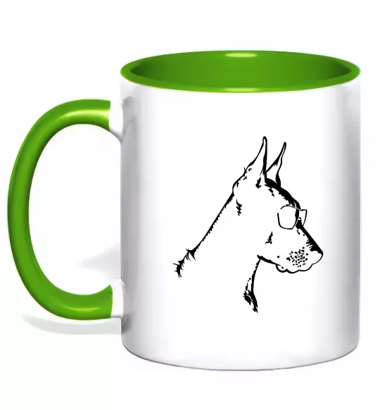 Чашка с цветной ручкой Доберман в окулярах Зеленый фото