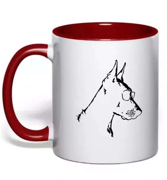 Чашка с цветной ручкой Доберман в окулярах Красный фото