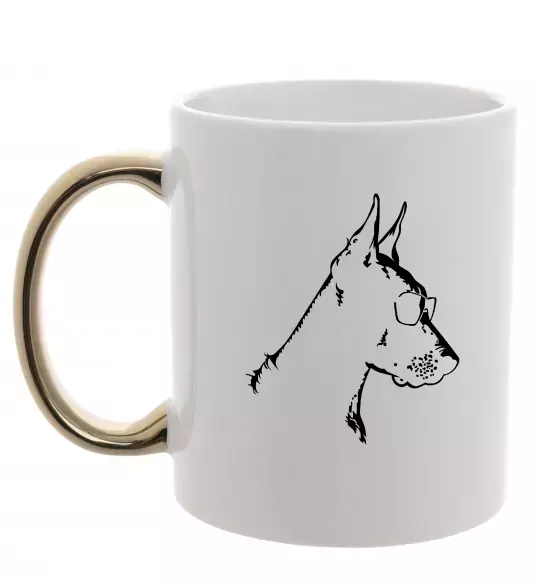 Чашка с цветной ручкой Доберман в окулярах Золото фото