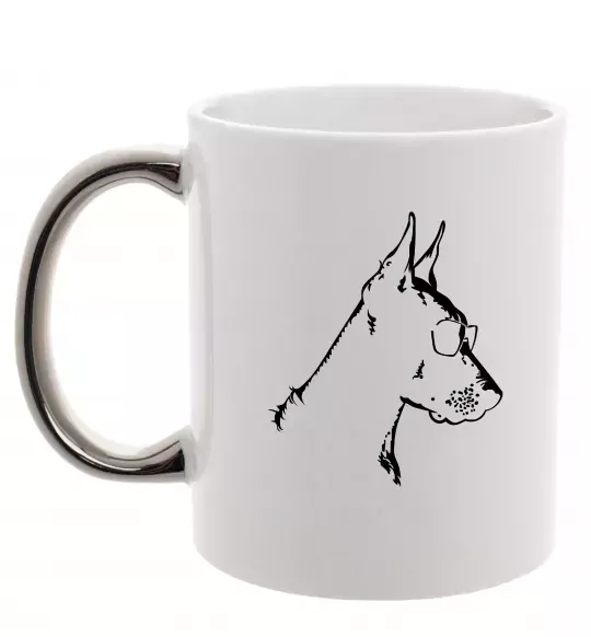 Чашка с цветной ручкой Доберман в окулярах Серебро фото