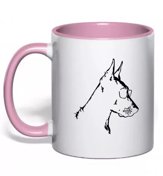 Чашка с цветной ручкой Доберман в окулярах Нежно розовый фото