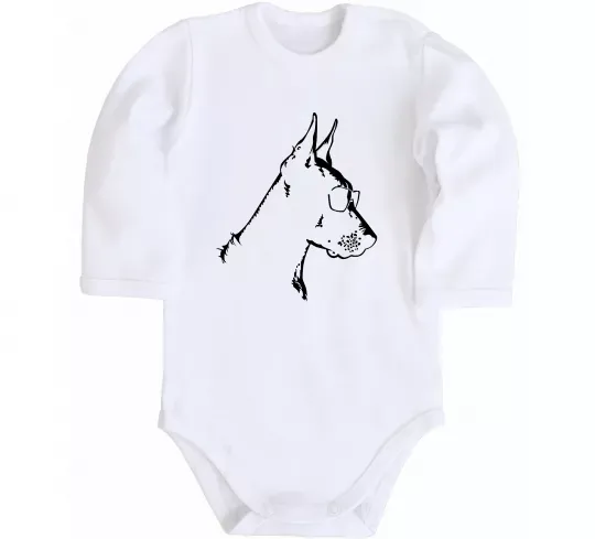 Дитячий бодік Доберман в окулярах Білий фото