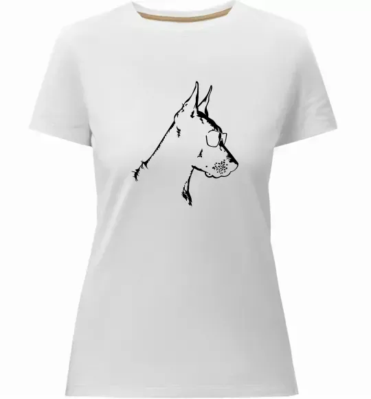 Жіноча преміум футболка Доберман в окулярах Білий фото