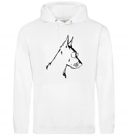 Чоловіча толстовка (худі) Доберман в окулярах Білий фото