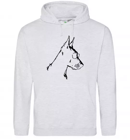 Чоловіча толстовка (худі) Доберман в окулярах Сірий меланж фото