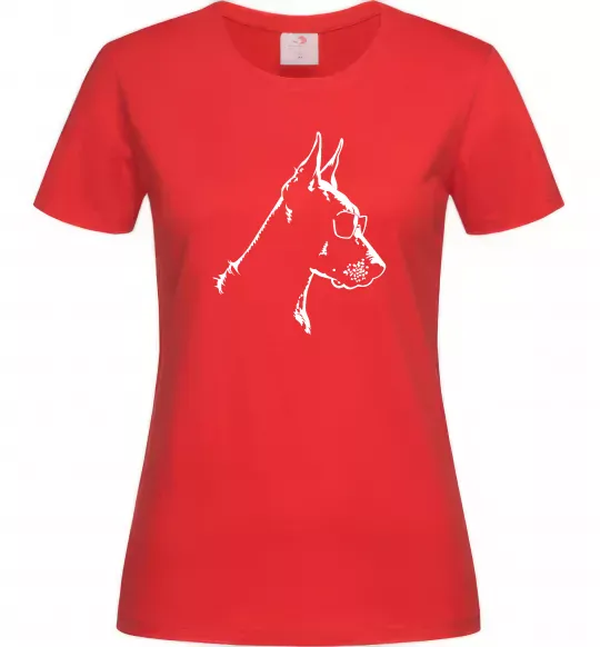 Женская футболка Доберман в окулярах Красный фото