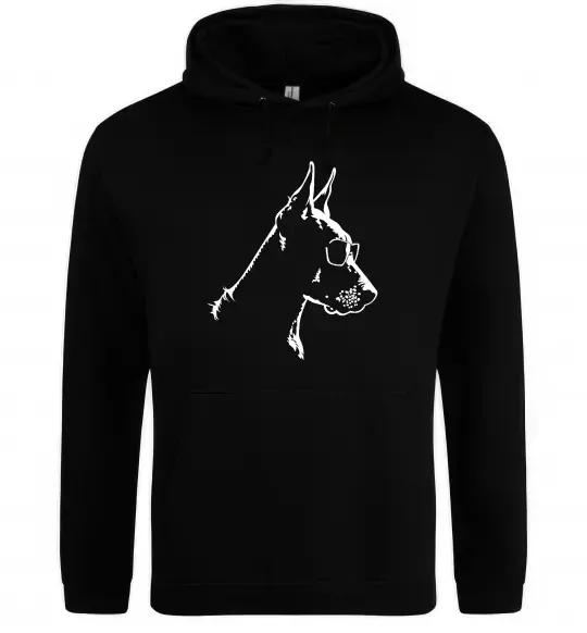 Женская толстовка (худи) Доберман в окулярах Черный фото