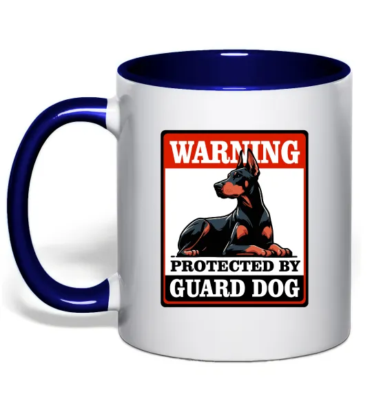 Чашка з кольоровою ручкою Warning Doberman Глибокий темно-синій фото