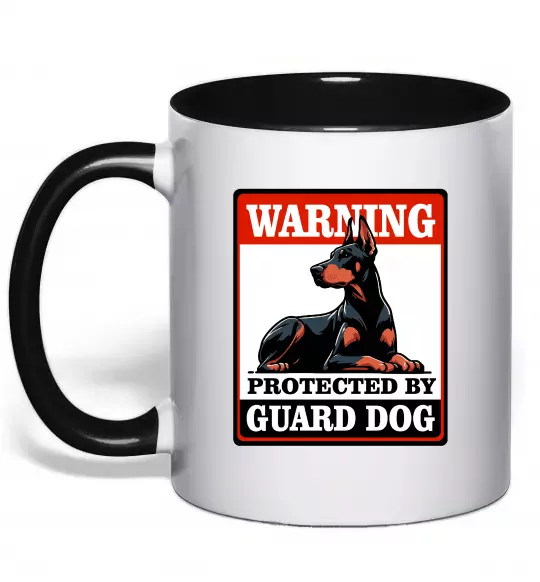Чашка з кольоровою ручкою Warning Doberman Чорний фото