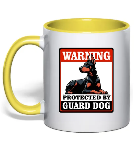 Чашка с цветной ручкой Warning Doberman Лимонный фото