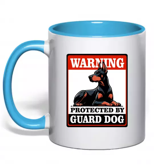 Чашка з кольоровою ручкою Warning Doberman Блакитний фото