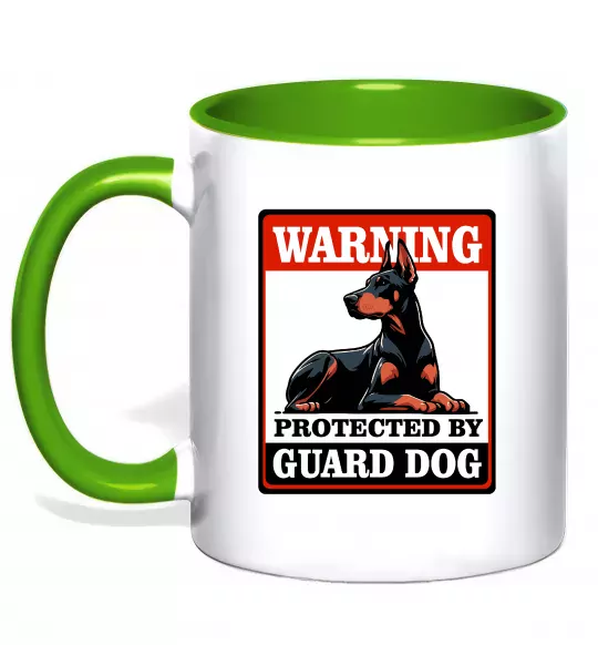 Чашка з кольоровою ручкою Warning Doberman Зелений фото