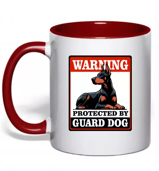 Чашка з кольоровою ручкою Warning Doberman Червоний фото