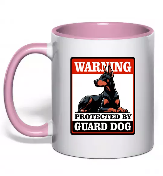 Чашка з кольоровою ручкою Warning Doberman Ніжно рожевий фото