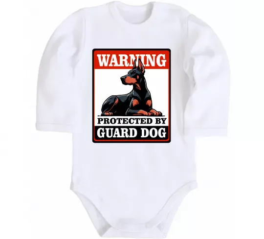 Детский боди Warning Doberman Белый фото
