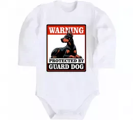 Детский боди Warning Doberman Белый фото