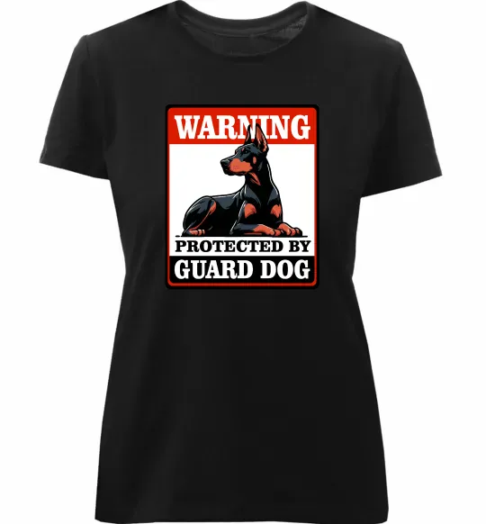 Жіноча преміум футболка Warning Doberman Чорний фото
