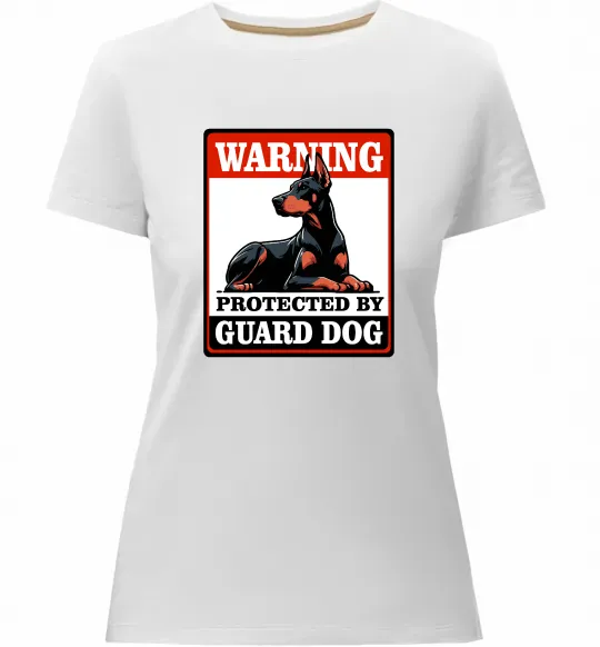 Жіноча преміум футболка Warning Doberman Білий фото
