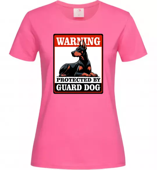 Жіноча футболка Warning Doberman Яскраво-рожевий фото