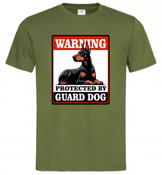 Чоловіча футболка Warning Doberman Оливковий фото