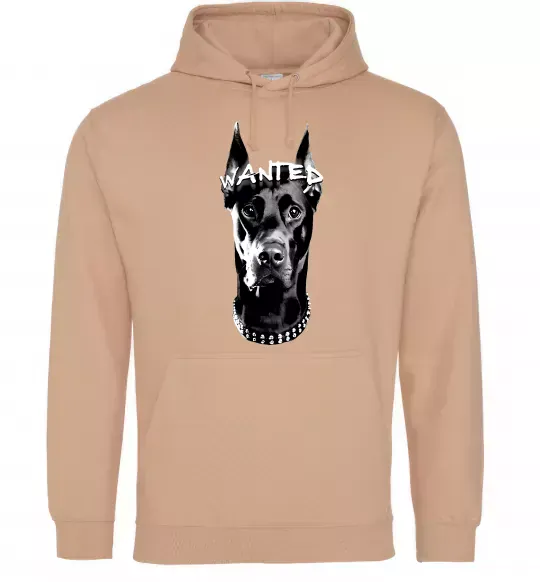 Мужская толстовка (худи) Wanted Доберман Песочный фото
